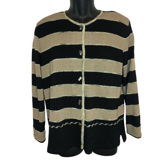 Anne Pedersen Wool Brown Black Sweater Cardigan Glass Buttons Womens Size Medium - Picture 1 of 6